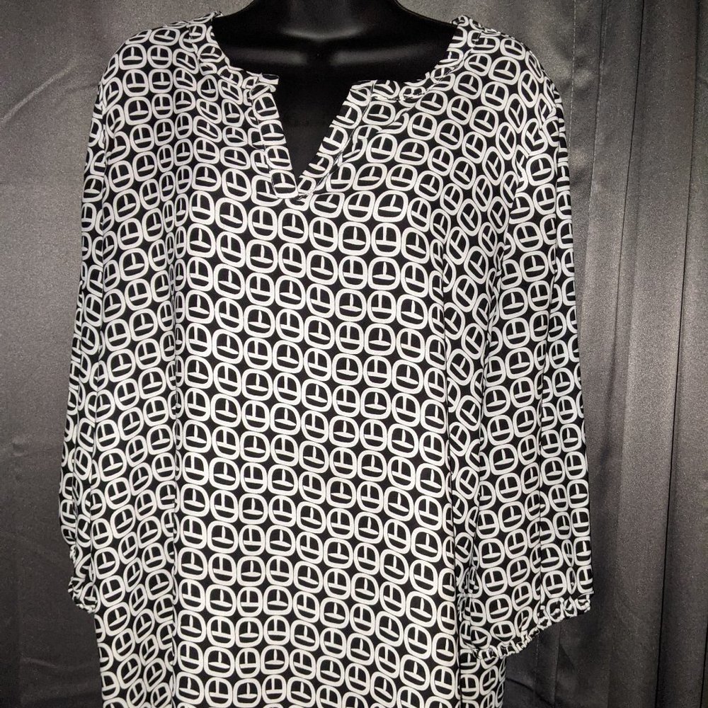 PLEIONE  BLK/WH WOMENS BLOUSE SZ XL